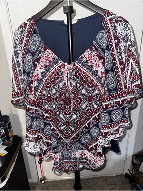 Westport Red, Navy & White Paisley Boho Blouse